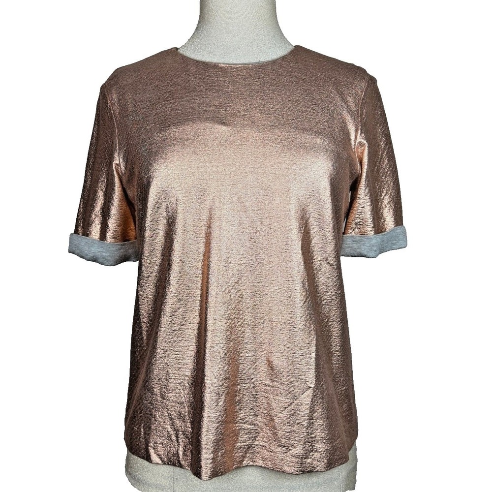 Misha Nonoo Eva Top Womens 4 Rose Gold Metallic Back Zip Glam Statement Luxe NYE